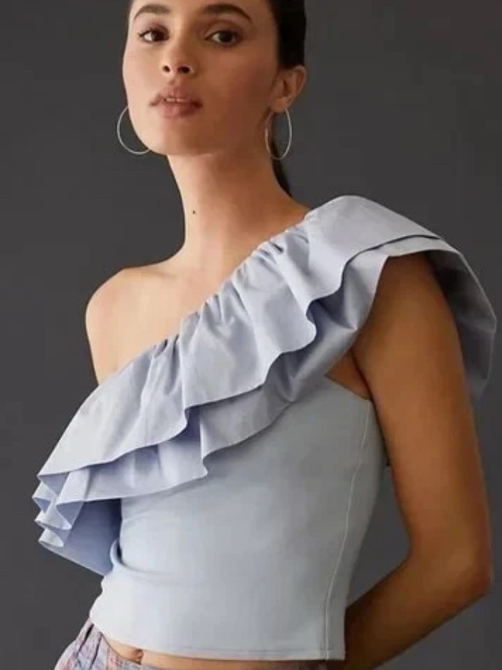 NWT Anthro Sunday in Brooklyn M Ruffled One-Shoulder Crop Top Sky
Blue